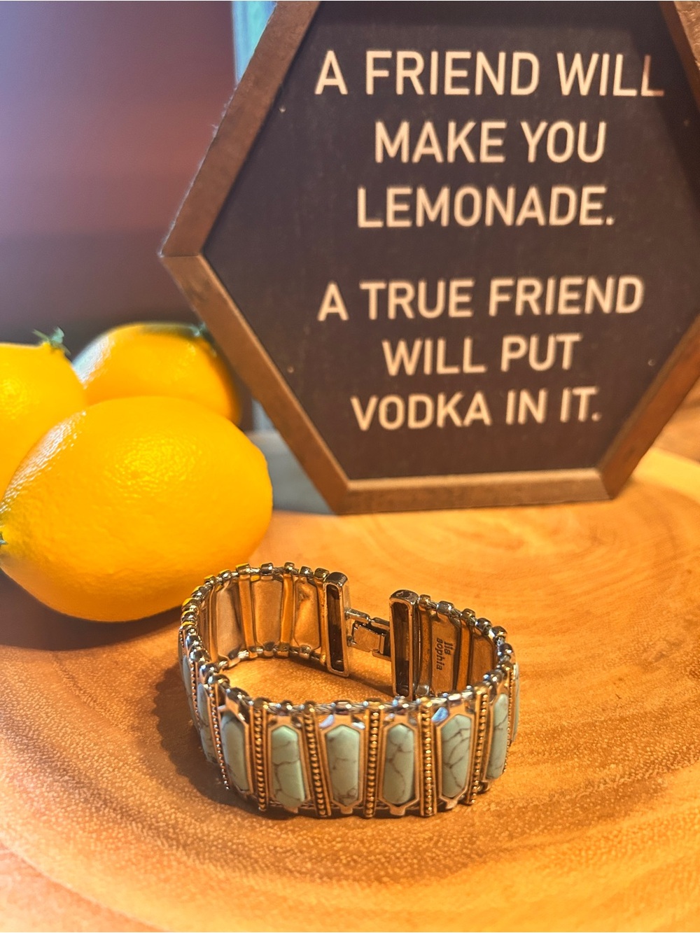 Lia Sophia Gold Silver Turquoise 7” Bracelet